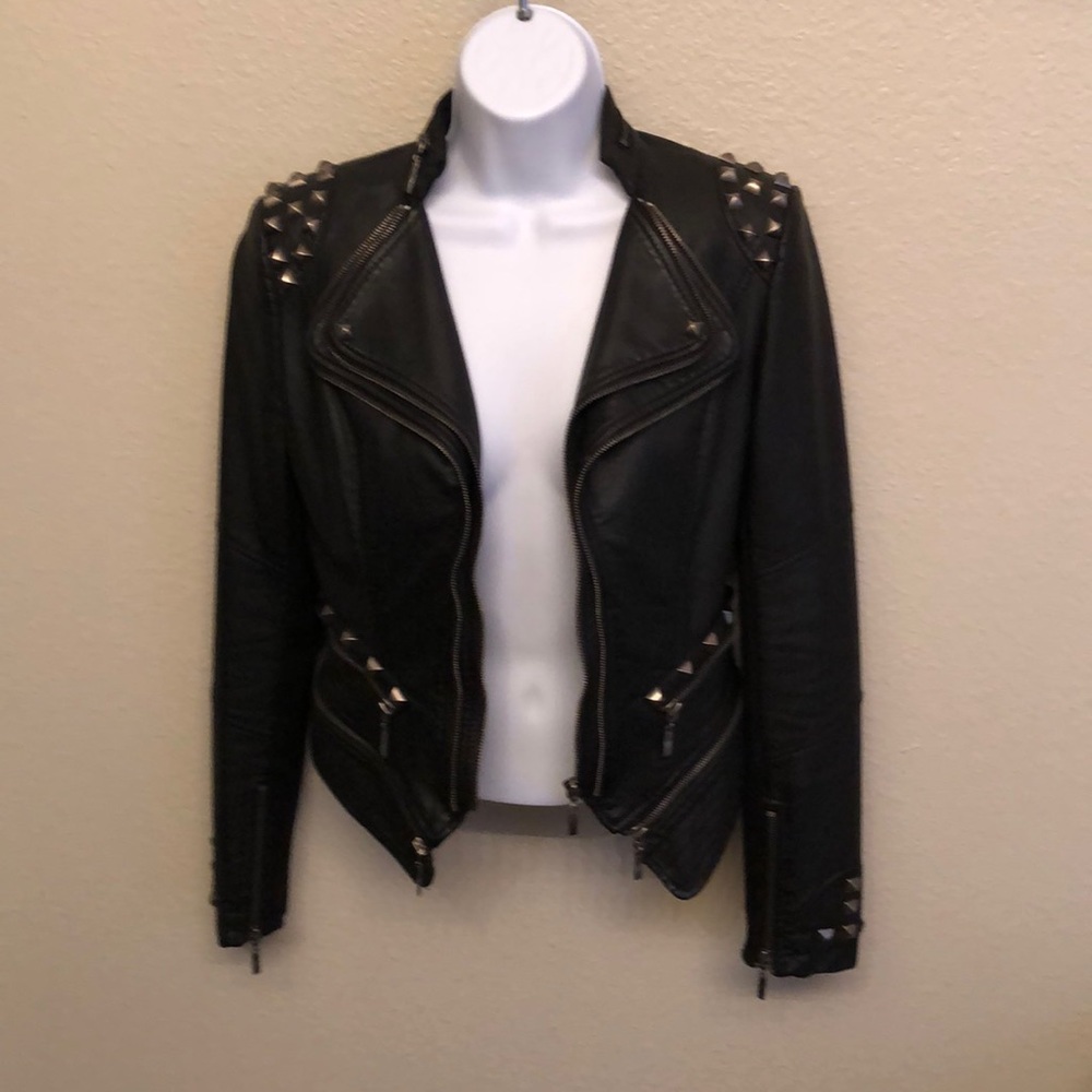 Black fake leather biker jacket with silver studs